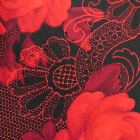 Vintage 90s Dress Asymmetrical Red Black Tulip Faux Wrap L - Picture 5 of 8